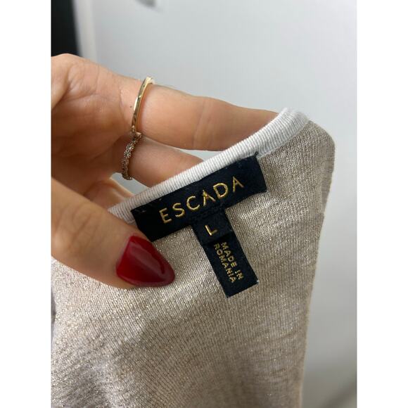Escada Top Clasp Open Cardigan White Gold Sz Large - Picture 9 of 11